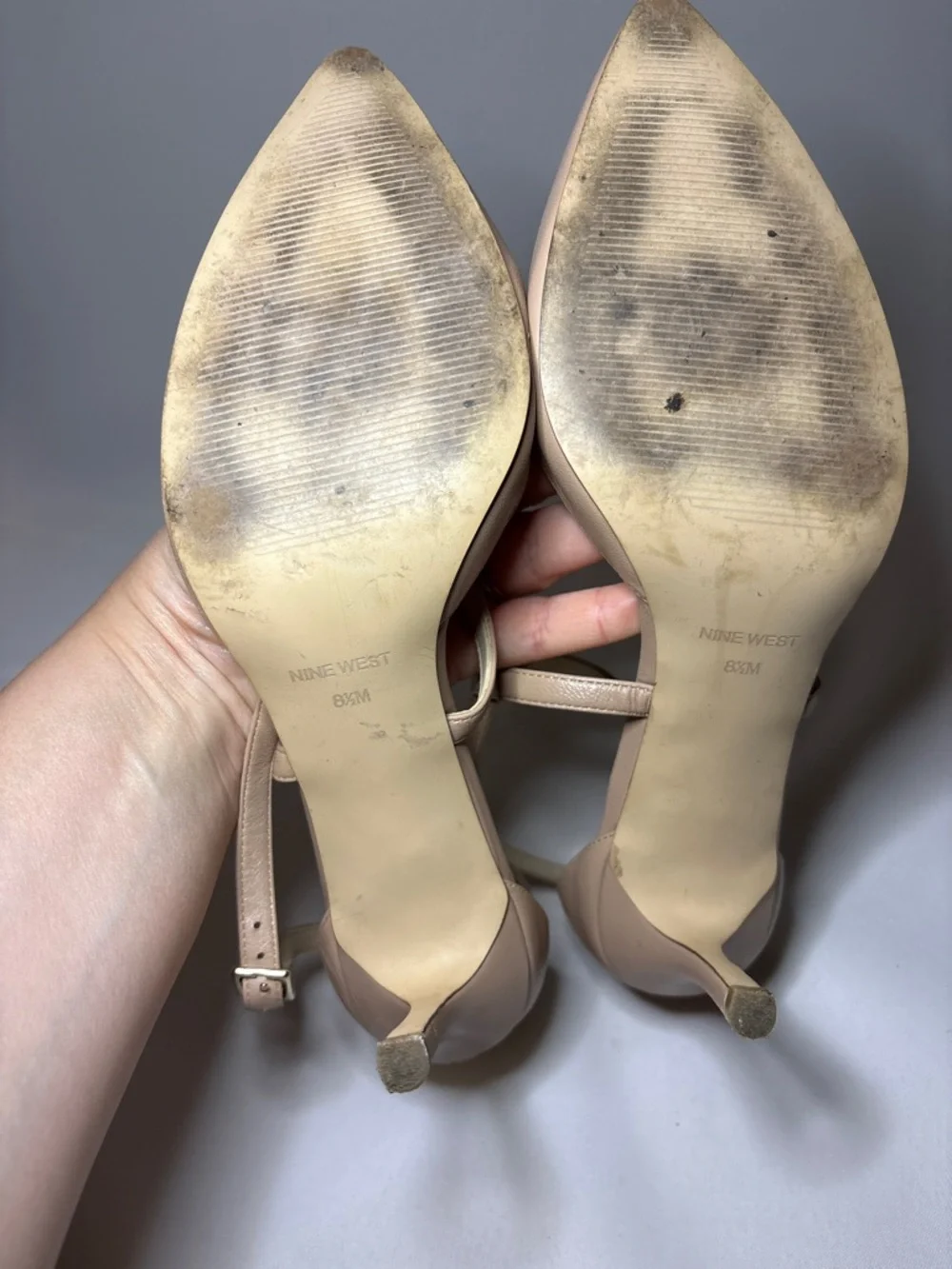 Nine West Beige Pointed-Toe Ankle-Strap Heels Size 8.5